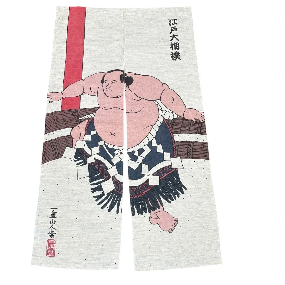 Japanese Noren Curtain Sumo Wrestler Ukiyo-e Art Doorway Tapestry Linen Blend